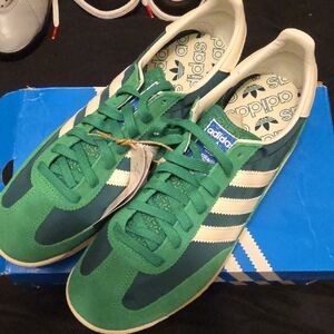 adidas Men’s Green Retro Runner Sneakers with Cream Stripes